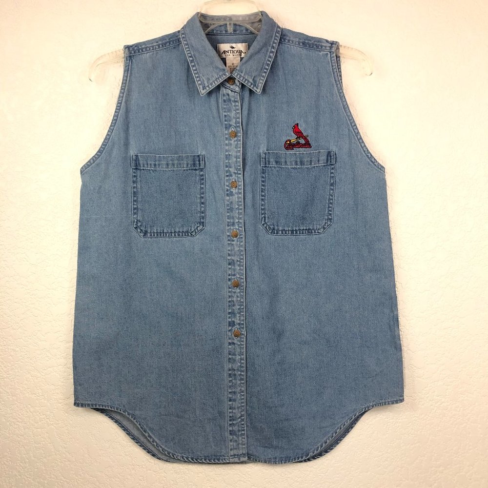 Antigua STL Cardinals Sleeveless Denim Shirt Size XL